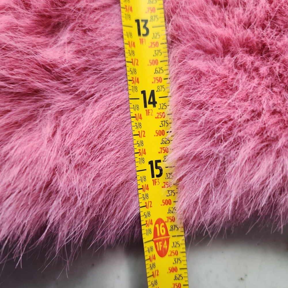 Y2K Pink Faux Fur Cropped Jacket Bolero Shaggy Open Lined Womens L Barbiecore - Picture 6 of 6